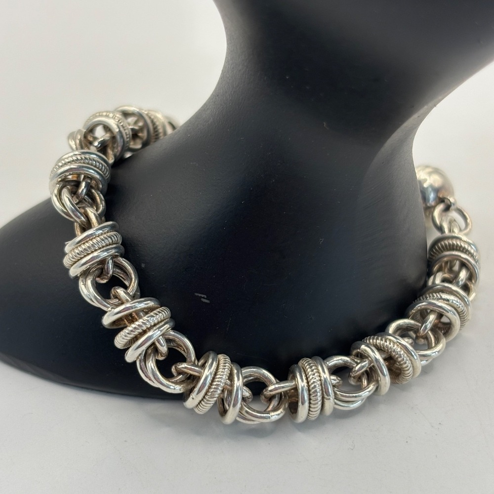 Vintage Milor Italy 925 Silver Rings Bracelet Magnetic Closure 8" - 25.9 g